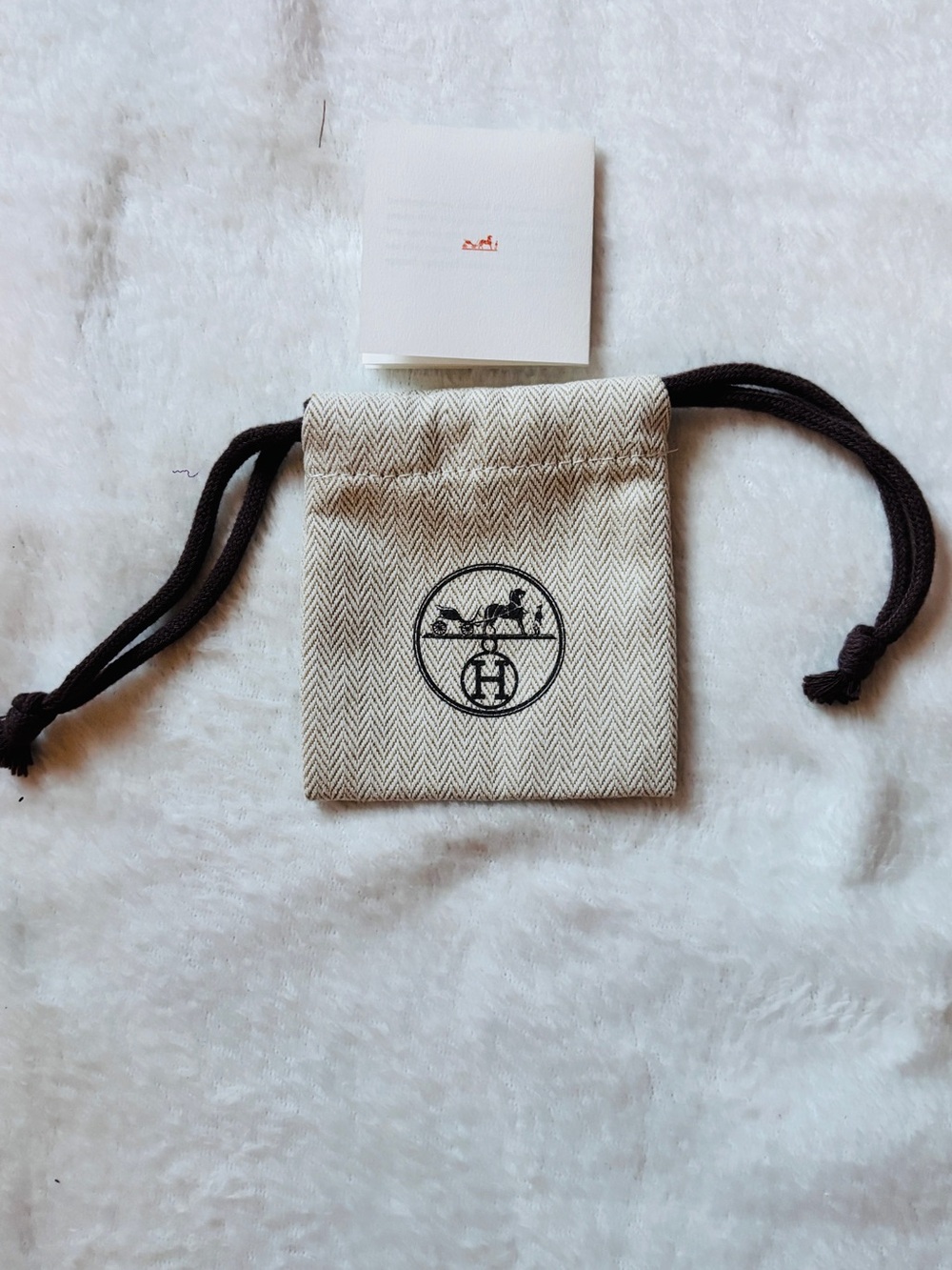 Hermès Paris Jewelry Pouch Herringbone Drawstring + Care Booklet